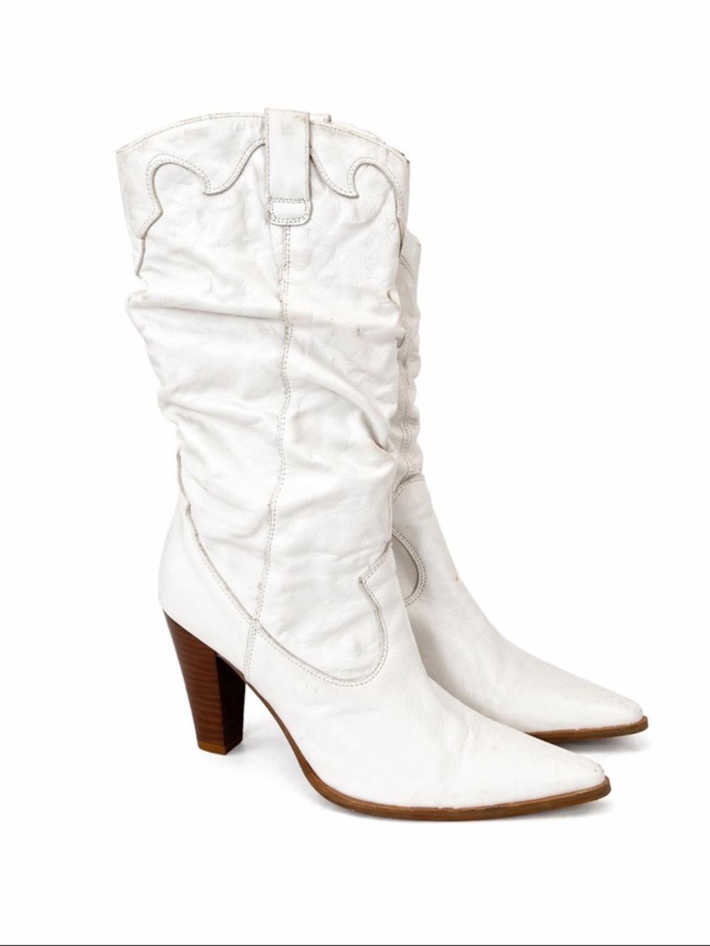 Aldo White Slouchy Pointed-Toe Western Heel Boots - Picture 2 of 3